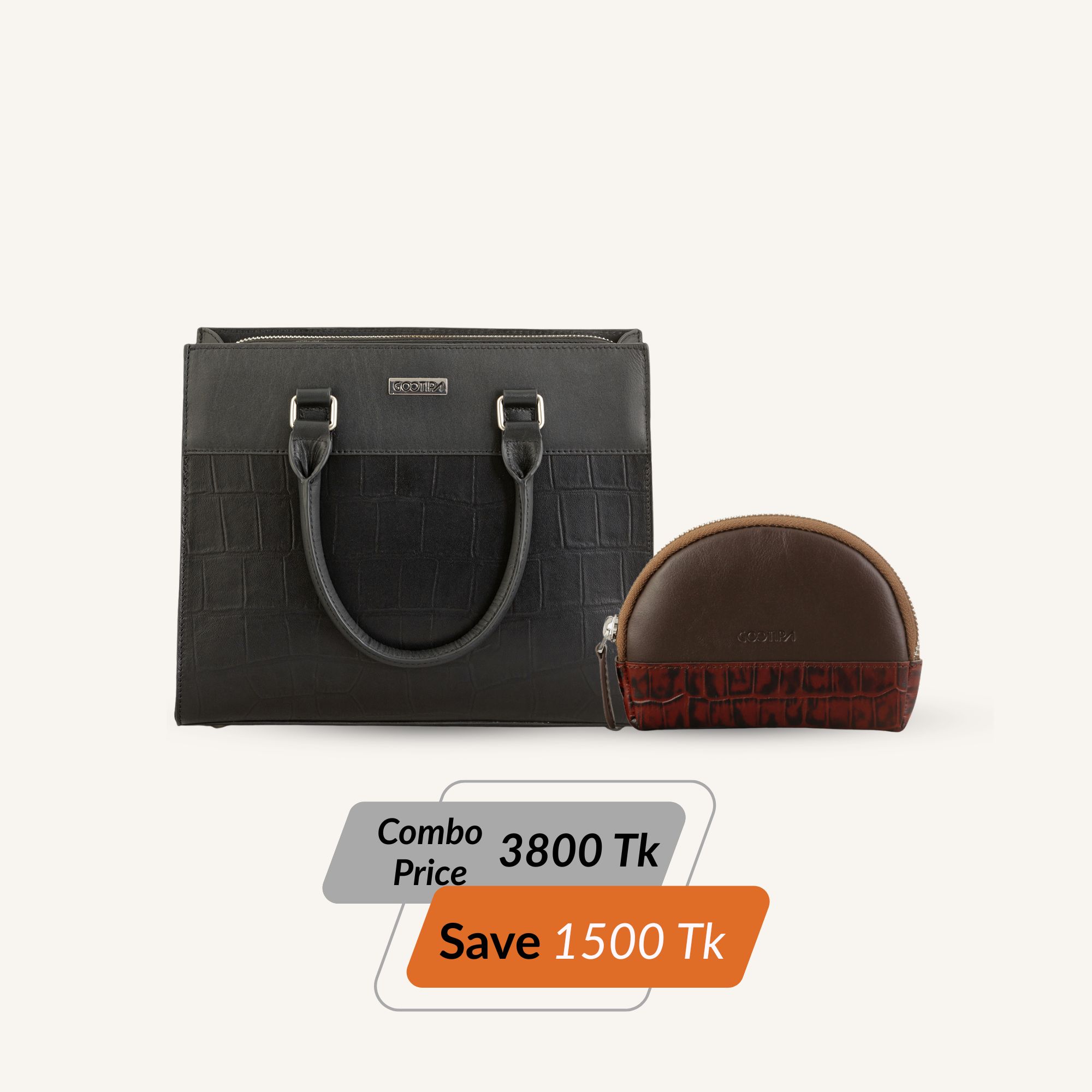 Combo Offer (10) Amara Handbag - Black & Moon Lipstick Pouch - Brown - Image 1