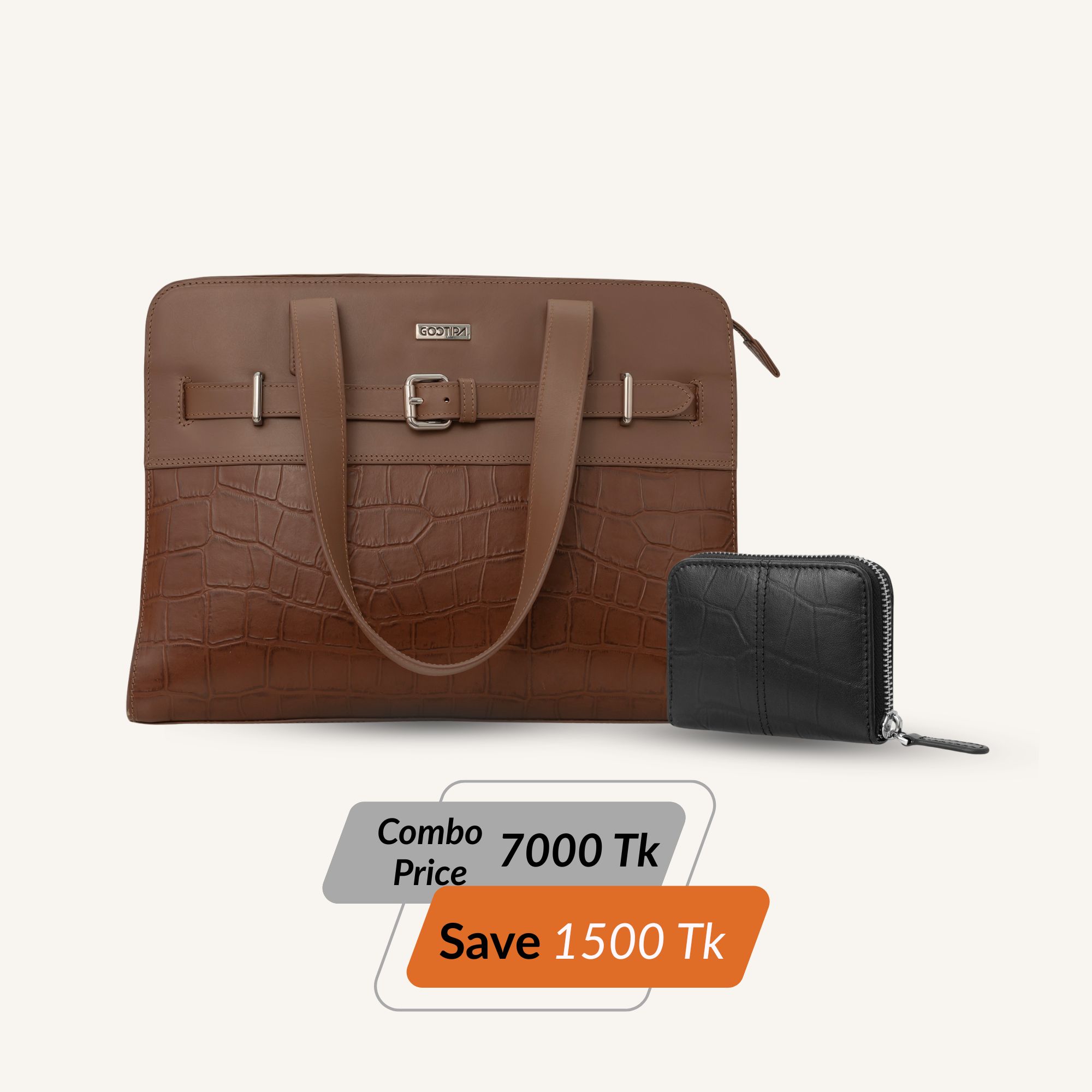 Combo Offer (15) Petra Workbag - Brown & Petra Mini Wallet - Black - Image 1