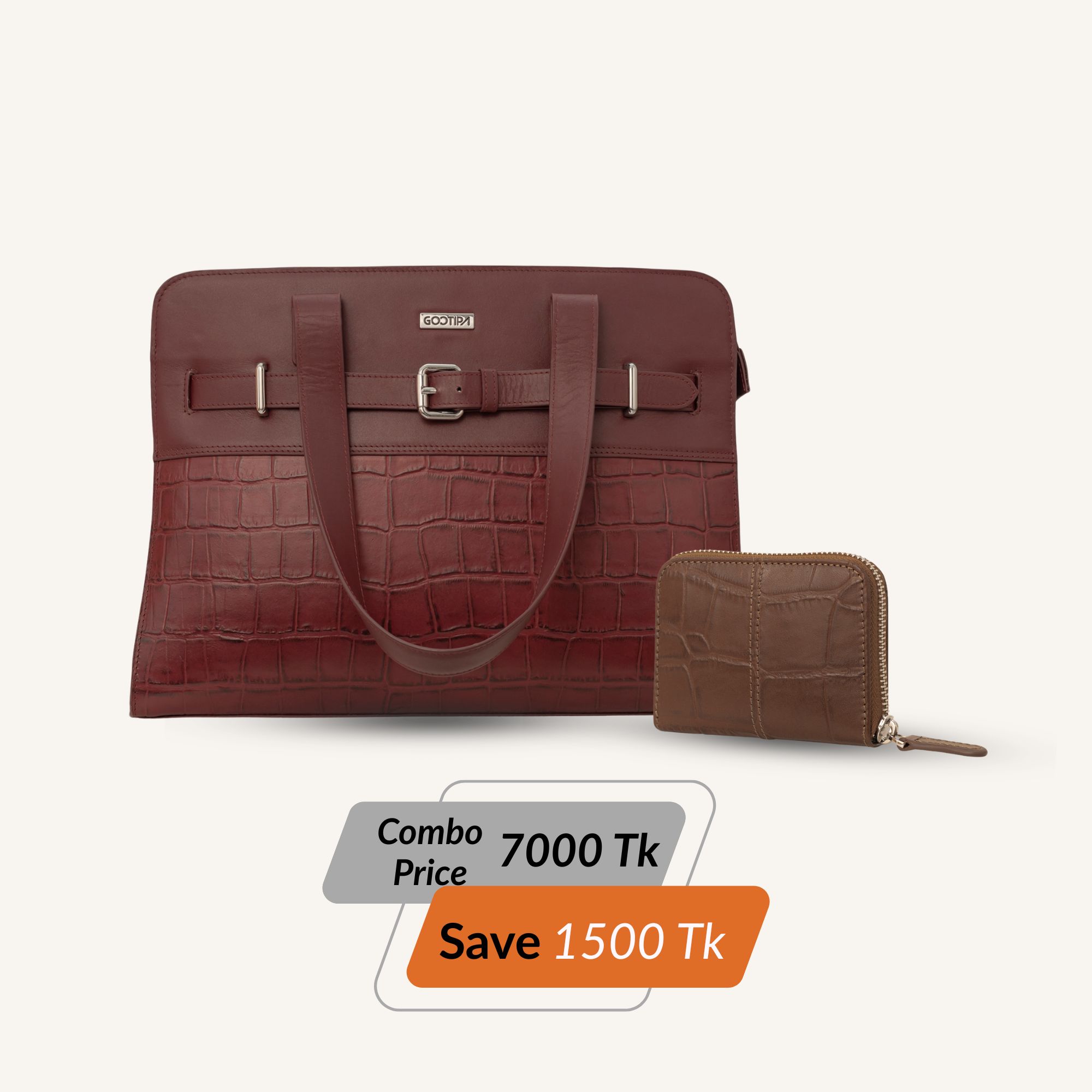 Combo Offer (16) Petra Workbag - Burgundy & Petra Mini Wallet - Brown - Image 1