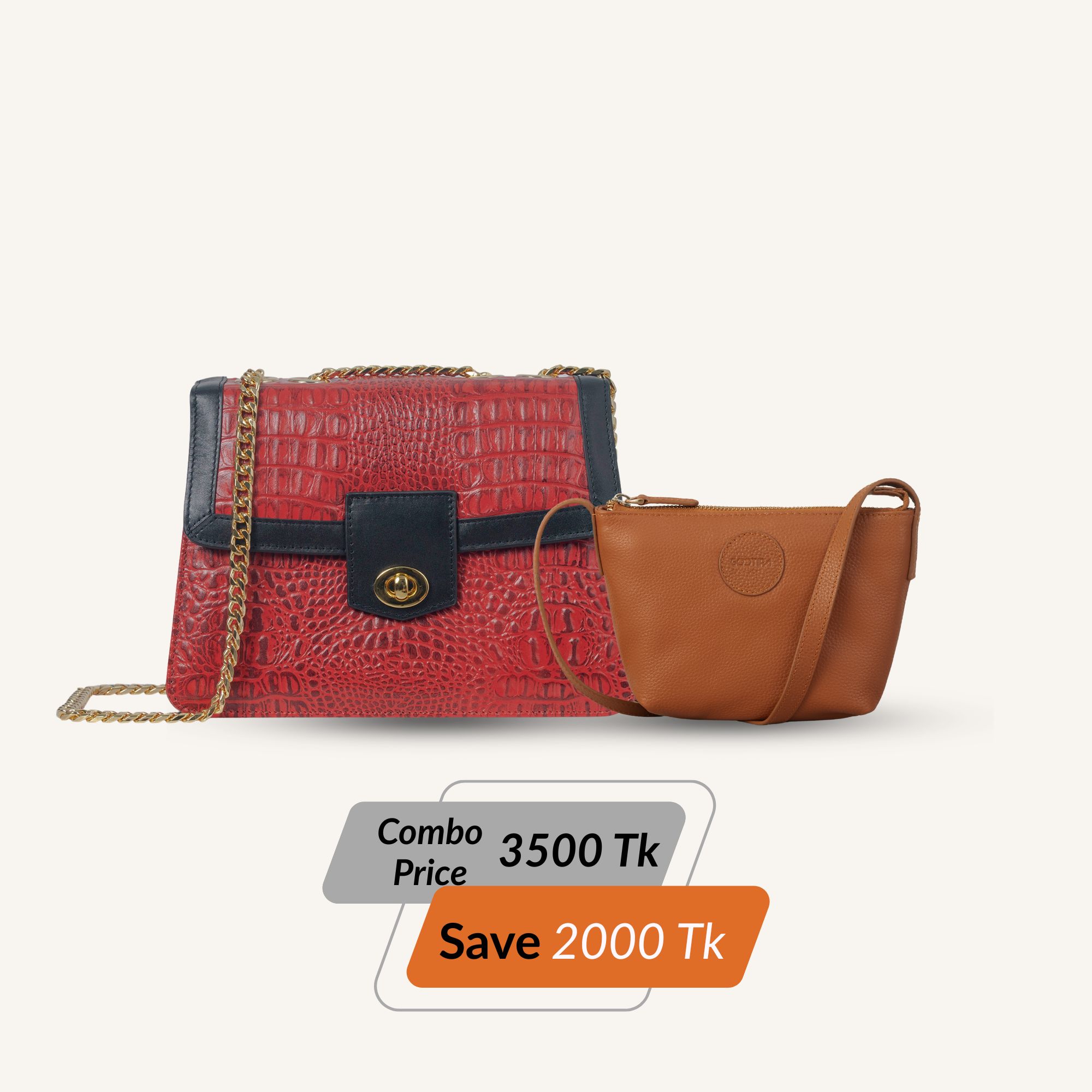 Combo Offer (20) Ambika Saddle - Red & Aura Crossbody - Tan - Image 1